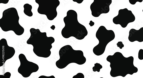Black and white cow hide pattern with irregular organic spots for farm animal themed designs and fabric.