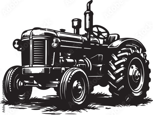 Agricultural machinery silhouette, Heavy duty farm tractor vintage silhouette vector