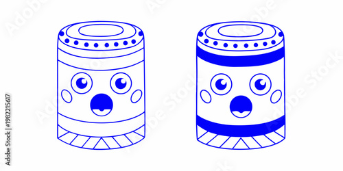 Two cartoonish blue cylindrical characters with faces are displayed