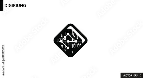 Digital icon featuring a binary code pattern inside a rounded square symbolizes modern connectivity and technological transformation in a minimalist black and white graphic style.