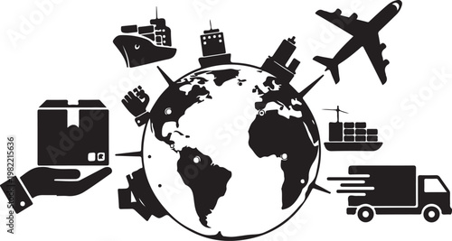 Global Logistics, Shipping Icons, Transportation Symbols, Delivery Vector