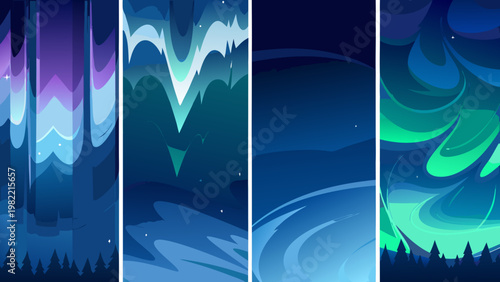 Abstract aurora borealis landscape with colorful flowing light patterns