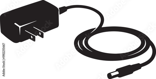 electric plug with a black cord and adapter provides a power connection for electrical equipment silhouette vector