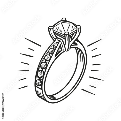 Diamond Solitaire Ring, Engagement Ring, Jewelry Illustration, Luxury Wedding Band