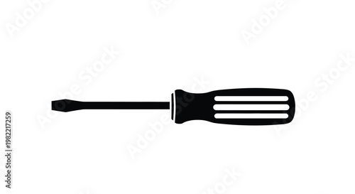 Simple black silhouette of a flathead screwdriver on a white background