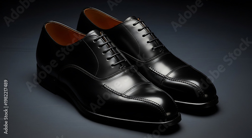 Elegant black leather dress shoes displayed at a slight angle on transparent background