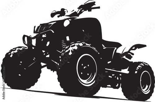 Black ATV silhouette, four-wheeler vehicle, off-road quad bike, monochrome illustration
