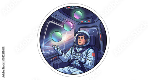 Astronaut in Space Suit Floating Bubbles in Spacecraft