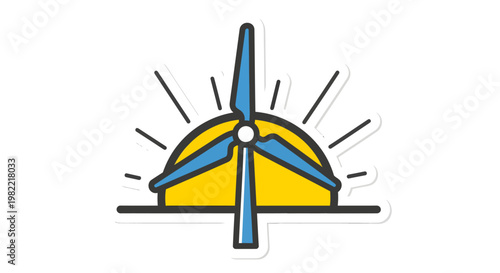 Wind turbine generating clean energy on sunny day