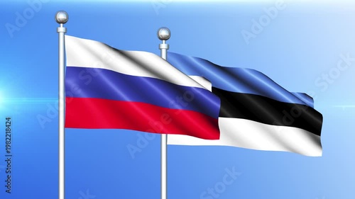 Russia and Estonia National Flag Waving on Pole Loop