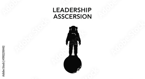Astronaut silhouette stands atop a small planet representing the concept of leadership and success.