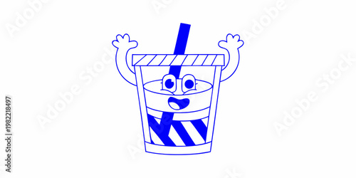 Animated blue soda cup with arms and a smiling face illustration