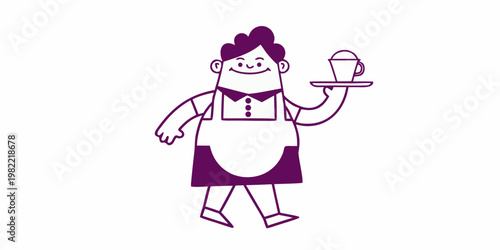 A cheerful waiter carrying a drink on a silver serving tray