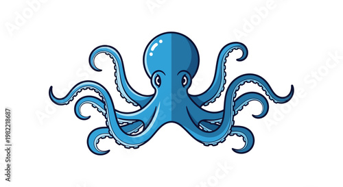 Cartoon illustration of a blue octopus with detailed tentacles on a white background