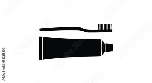 Black silhouette of a toothbrush and tube of toothpaste