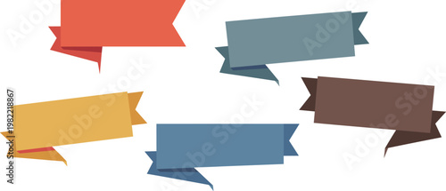 Collection Of Colorful Origami Ribbon Banners And Flat Paper Labels For Sales Promotions Marketing Headers And Business Web Design Elements,