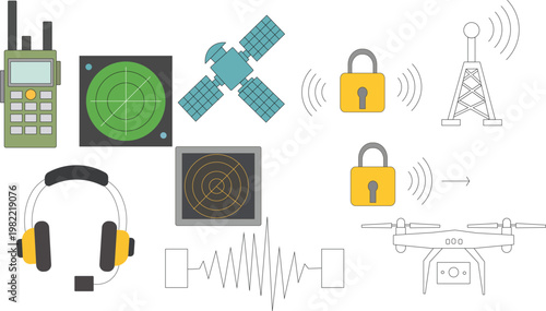Vector illustration of a garden tools icon set featuring various web symbols and design signs for business and technology applications