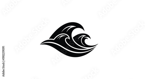 Stylized black and white illustration of ocean waves in a dynamic form