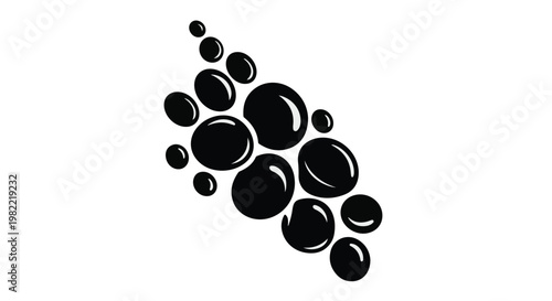 Bubbles arranged in a cluster represent fluid dynamics and carbonation in this minimalist graphic design.