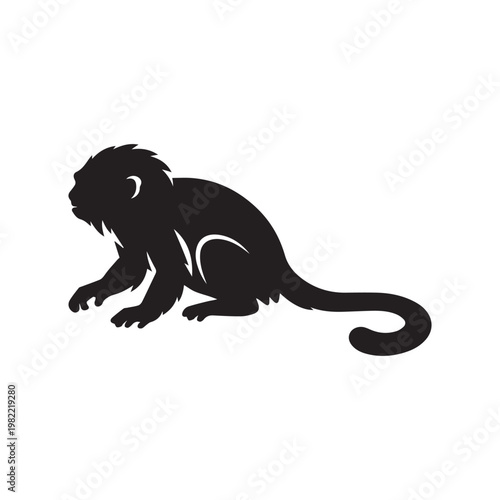 Canvas Print black and white tamarin monkey silhouette isolated on white background vector il