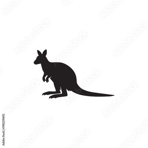 australian wallaby marsupial silhouette in black and white flat design vector illustration