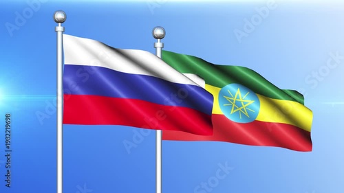 Russia and Ethiopia National Flag Waving on Pole Loop