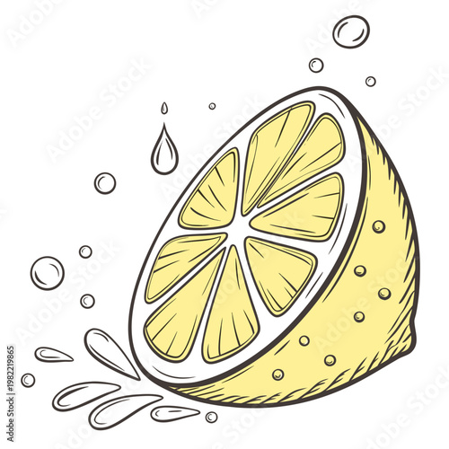 A slice of lemon with water splashing around it