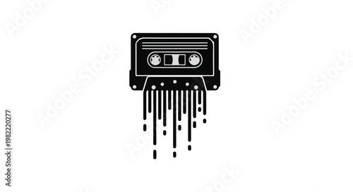 Audio cassette tape dissolving into abstract lines, symbolizing the evolution of music or data.