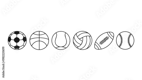 Sports ball vector icons set including soccer, basketball, and baseball