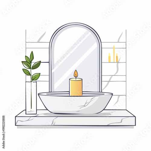 Minimalistisches Badezimmer mit Duftkerze und Marmor