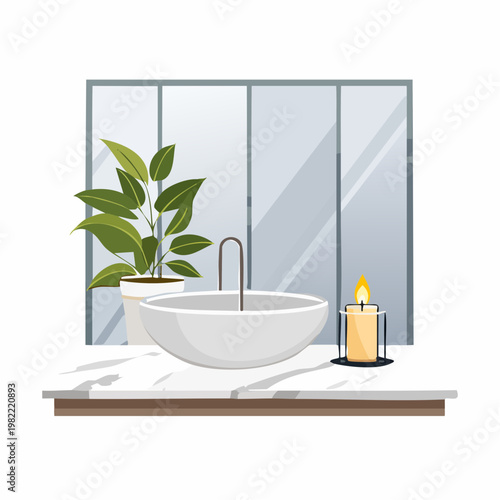Minimalistisches Badezimmer mit Duftkerze und Marmor