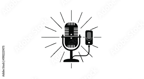 Microphone and portable media player illustration represents podcasting and digital audio recording.