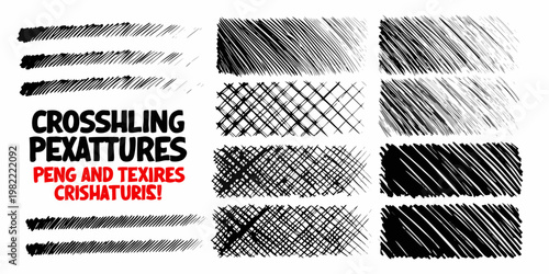 Collection of black scribble textures and hand drawn line patterns
