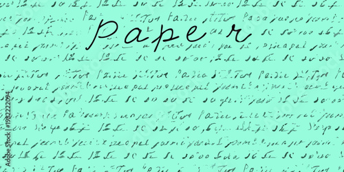 A teal background filled with dense handwritten cursive script