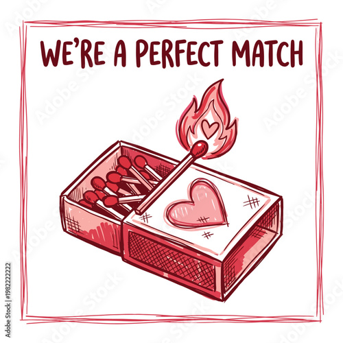 Perfect match box of matches with burning match and hearts matchbox valentine