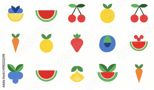 Bauhaus fruit and vegetable seamless pattern abstract geometric food icons flat vector design
