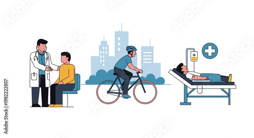 Health and Wellness Concept: Medical Check-up, Active Lifestyle, and Patient Care