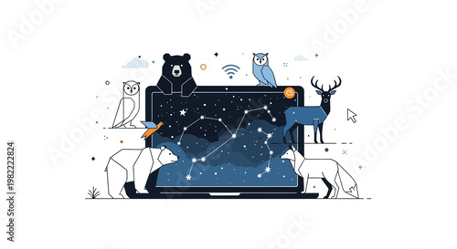 Conceptual Illustration of Nature, Technology, and the Cosmos