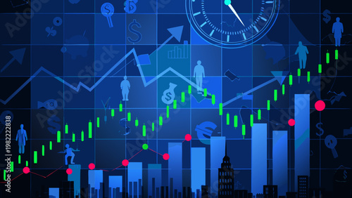 Financial growth and economic progress visualized with charts and icons