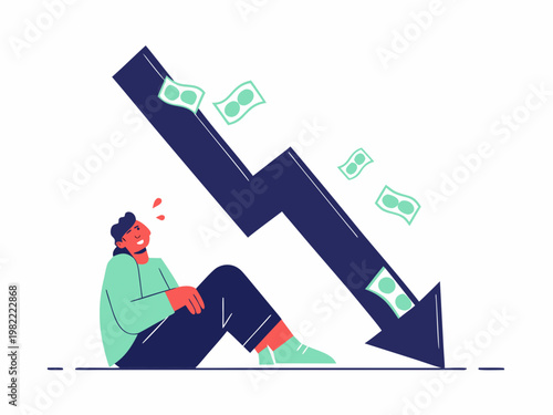Financial downturn and disappointment a person sits beneath a falling graph