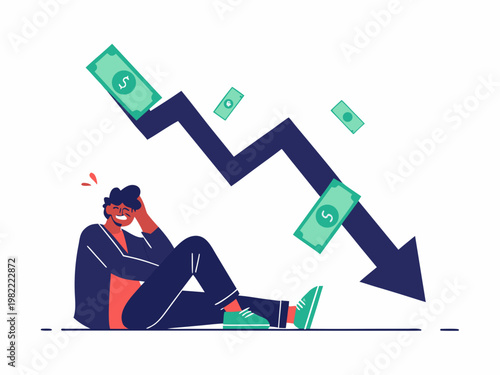 Financial loss and disappointment a person reacting to a declining graph