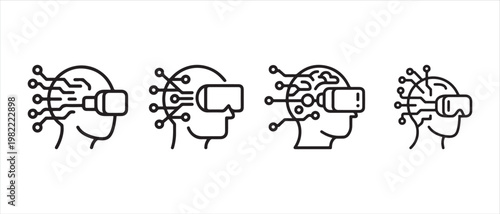 Human Head with VR Goggles and Digital Connections, Technology Concept Vector Illustration