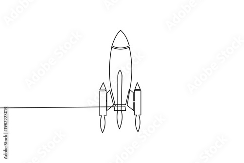 Rocket continuous one line launch illustration on white background