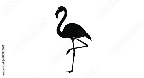 Flamingo silhouette stands elegantly on one leg against a clean white background.