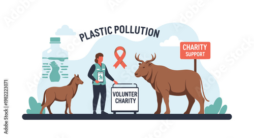 Environmental charity concept for animal protection and plastic pollution awareness