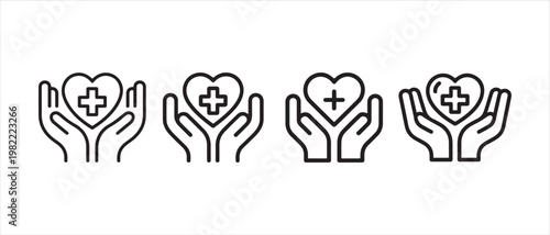 Hands holding heart with medical cross icon, health care concept vector illustration.