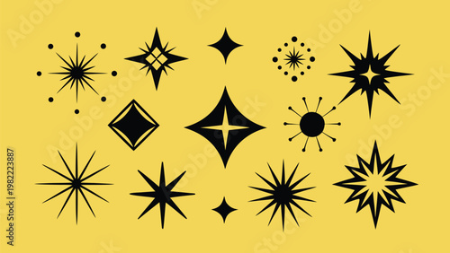 10 Star sparkles collection on brown background.