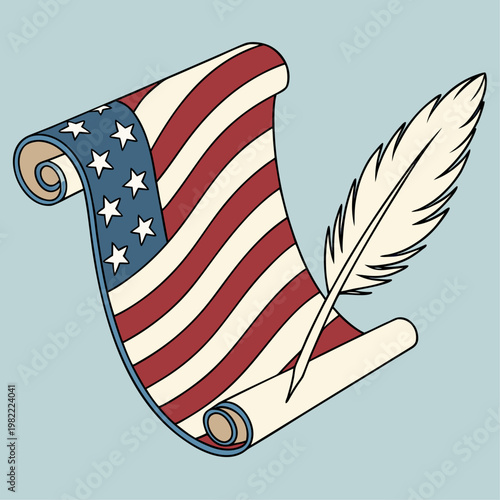 Flat style illustration of Declaration of Independence document, representing American history and founding principles.