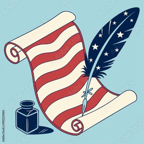 Flat vector illustration of United States Declaration of Independence with vintage paper texture concept.