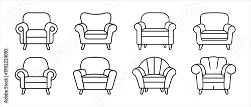 Set of armchair icons. in a clean flat design vector illustration.